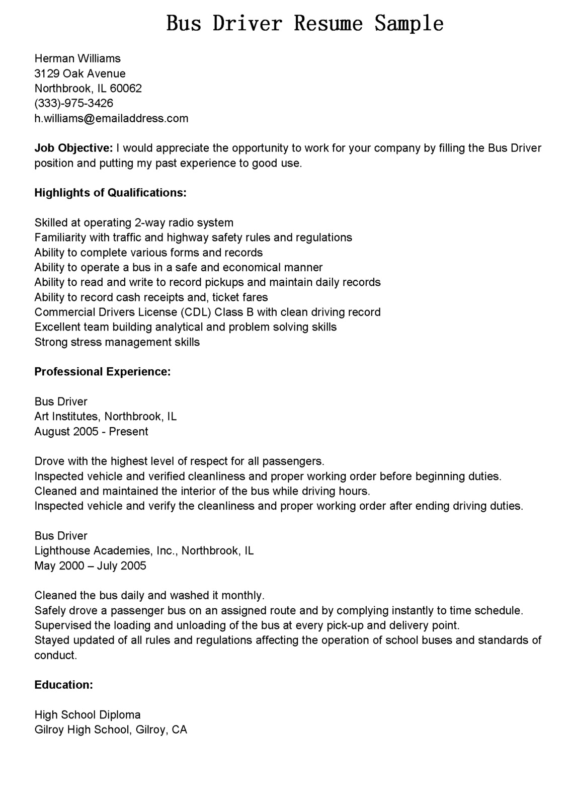 Forklift driver resume experience